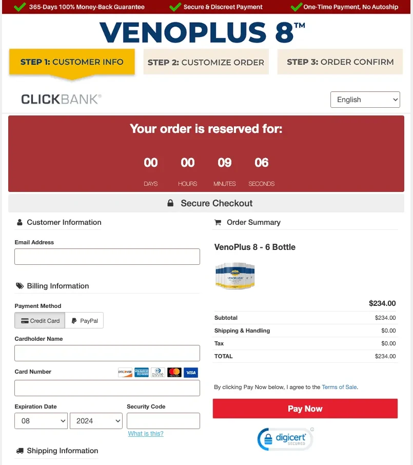 VenoPlus 8 Order Page